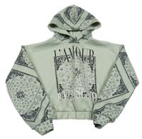 Světlezeleno-černá vzorovaná crop mikina s kapucí River Island