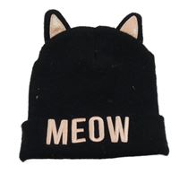 Černá čepice s nápisem a oušky - kočka Zeeman 