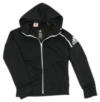 Černá propínací sportovní mikina s logem a kapucí Adidas