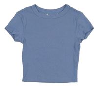 Modrošedé žebrované crop tričko 