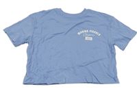 Modré crop tričko s nápisem Primark