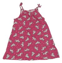 Tmavorůžové bavlněné šaty s jednorožci C&A