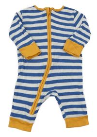 Modro-bílý pruhovaný žebrovaný overal s okrovými lemy Next 