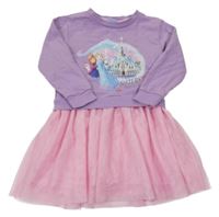 Lila-světlerůžové teplákovo/tylové šaty s Frozen Disney