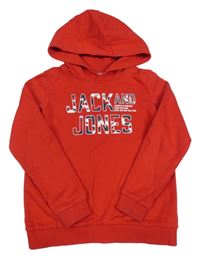 Červená mikina s nápisem a kapucí Jack&Jones