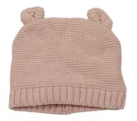 Starorůžová pletená podšitá čepice s oušky