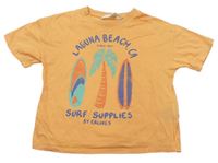Oranžové oversize tričko s palmou a surfy a nápisy H&M