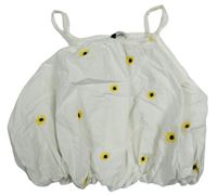 Bílý lněný halenkový crop top s květy George