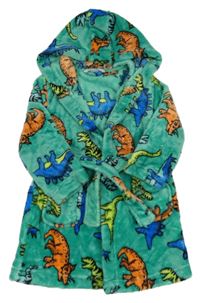 Zelený plyšový župan s dinosaury a kapucí everyday