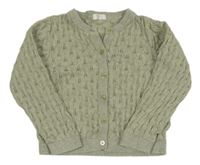 Světlekhaki-šedý melíroavaný ažurový propínací svetr Next