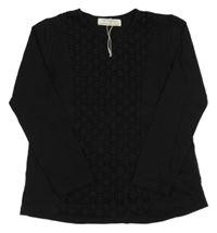 Černé triko s krajkovými květy Zara