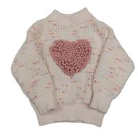 Světlerůžovo-barevný melírovaný žebrovaný svetr s 3D srdíčkem