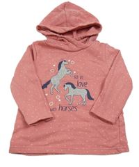 Růžová puntíkatá mikina s koníky a kapucí Topolino