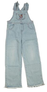 Nové - světlemodré riflové laclové kalhoty s Bambim a volánky Disney