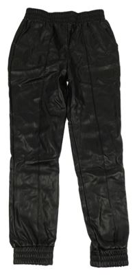 Černé cuff koženkové kalhoty PRIMARK