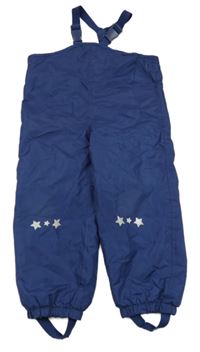 Tmavomodré šusťákové nepromokavé laclové podšité kalhoty s hvězdičkami impidimpi