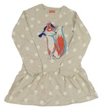 Světlebéžové melírované puntíkaté teplákové šaty s liškou Kids