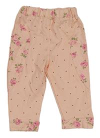 Broskvové tepláky s puntíky a růžemi 