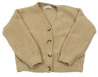 Hnědobéžový žebrovaný propínací svetr H&M