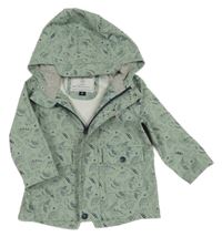 Světlekhaki nepromokavá parka s dinosaury a kapucí C&A