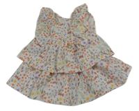 Bílé vzorované šaty s kytičkami a vážkami a volánky so cute