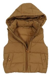Hnědá prošívaná šusťáková zateplená vesta s kapucí St. Bernard