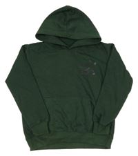 Tmavosmaragdová mikina s nápisem a číslem a kapsou a kapucí