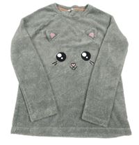 Šedo-bílá melírovaná plyšová domácí mikina s kočičkou LA REDOUTE