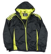 Černo-žlutá šusťáková jarní bunda s kapucí Adidas
