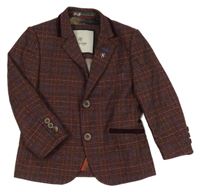 Mahagonovo-černo-modré kostkované sako CAVANI