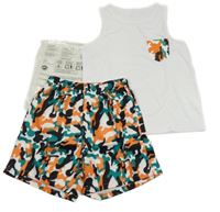 Nové - 2Set - Bílé sportovní tílko + army kraťasy 