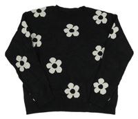 Černý crop svetr s bílými květy 