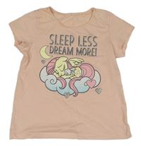 Broskvové pyžamové tričko s pony a nápisy 