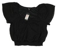 Nové - černá vzorovaná šifonová crop halenka New Look