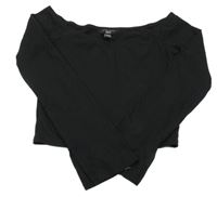 Černé žebrované crop triko s lodičkovým výstřihem New Look