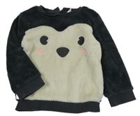 Tmavošedo-smetanová plyšová mikina s tučňáčkem Topomini