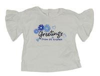 Bílé tričko s nápisy a srdíčky a květy PRIMIGI