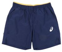 Tmavomodro-okrové šusťákové tenisové kraťasy asics