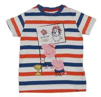 Bílo-tmavomodro-červené pruhované tričko s Peppa Pig character