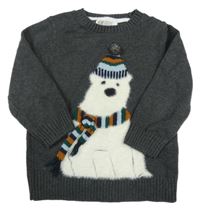 Tmavošedý melírovaný svetr s medvídkem H&M