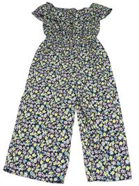Černý květovaný lehký culottes overal New Look