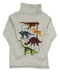 Světlešedý melírovaný rolák s kostrami dinosaurů Dopodopo