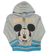 Světlešedá melírovaná propínací mikina s Mickeym a kapucí Disney