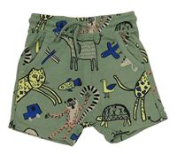 Khaki teplákové baggy kraťasy s dinosaury George