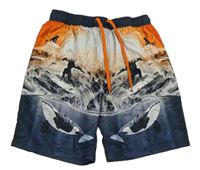 Bílo-tmavomodro-oranžové plážové kraťasy se surfaři Bluezoo