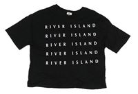 Černé crop tričko s nápisy River Island