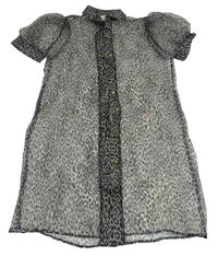 Šedo-černé šifonové propínací košilové průhledné šaty River Island