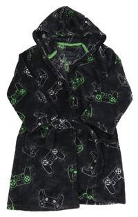 Antracitový chlupatý župan s ovladači a kapucí Studio