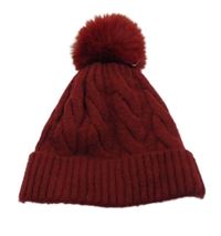 Vínové pletená čepice s bambulí