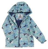 Světlemodrá nepromokavá zateplená bunda se žraloky a kapucí Lupilu